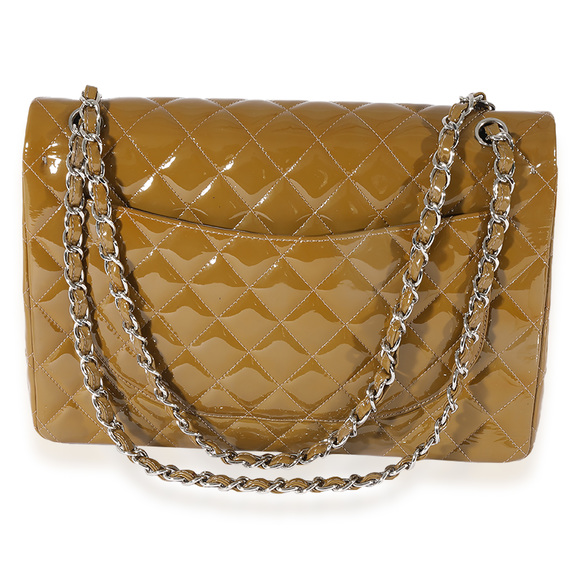 Chanel Tan Quilted Patent Leather Maxi Double Flap - Picture 3 of 7